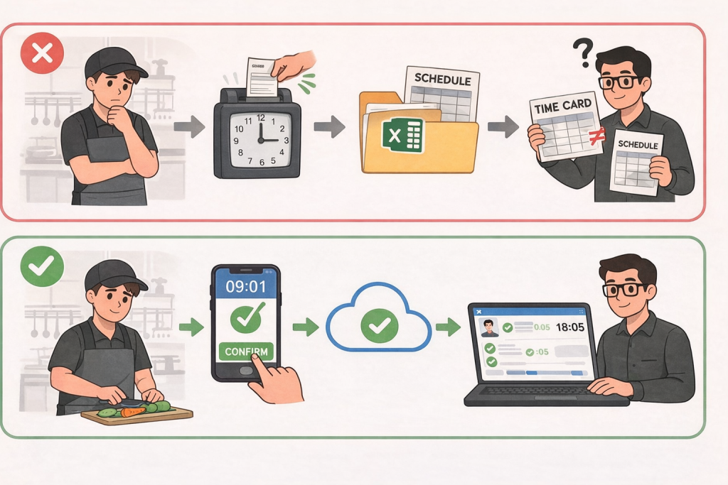 還在用 Excel 排班＋打卡？餐飲工時管理最常出現的 3 個誤解
