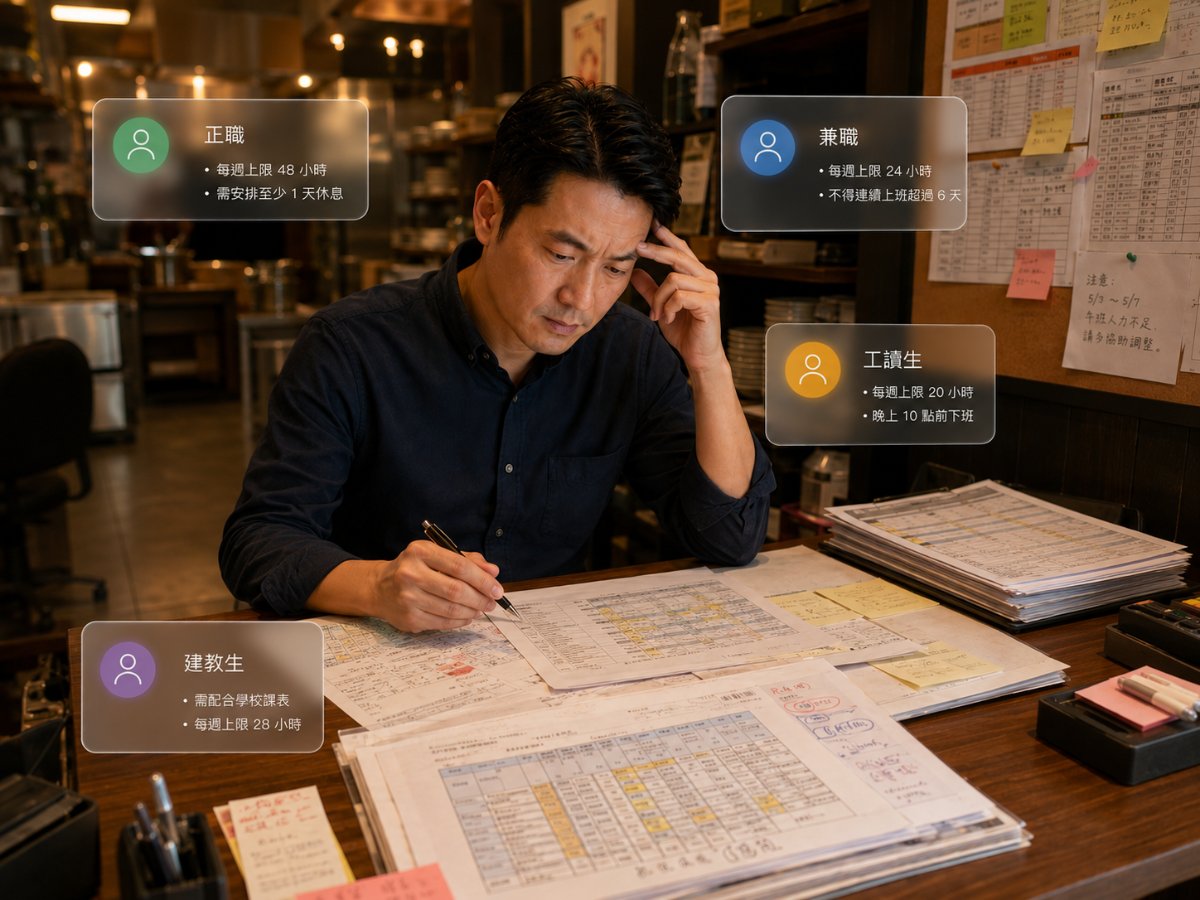 正職、兼職、工讀生規則各不同?員工身分類型越多,排班踩線風險越高!